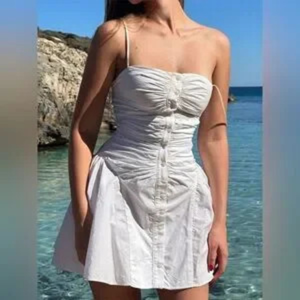 Ruched Button-Front Summer Dress